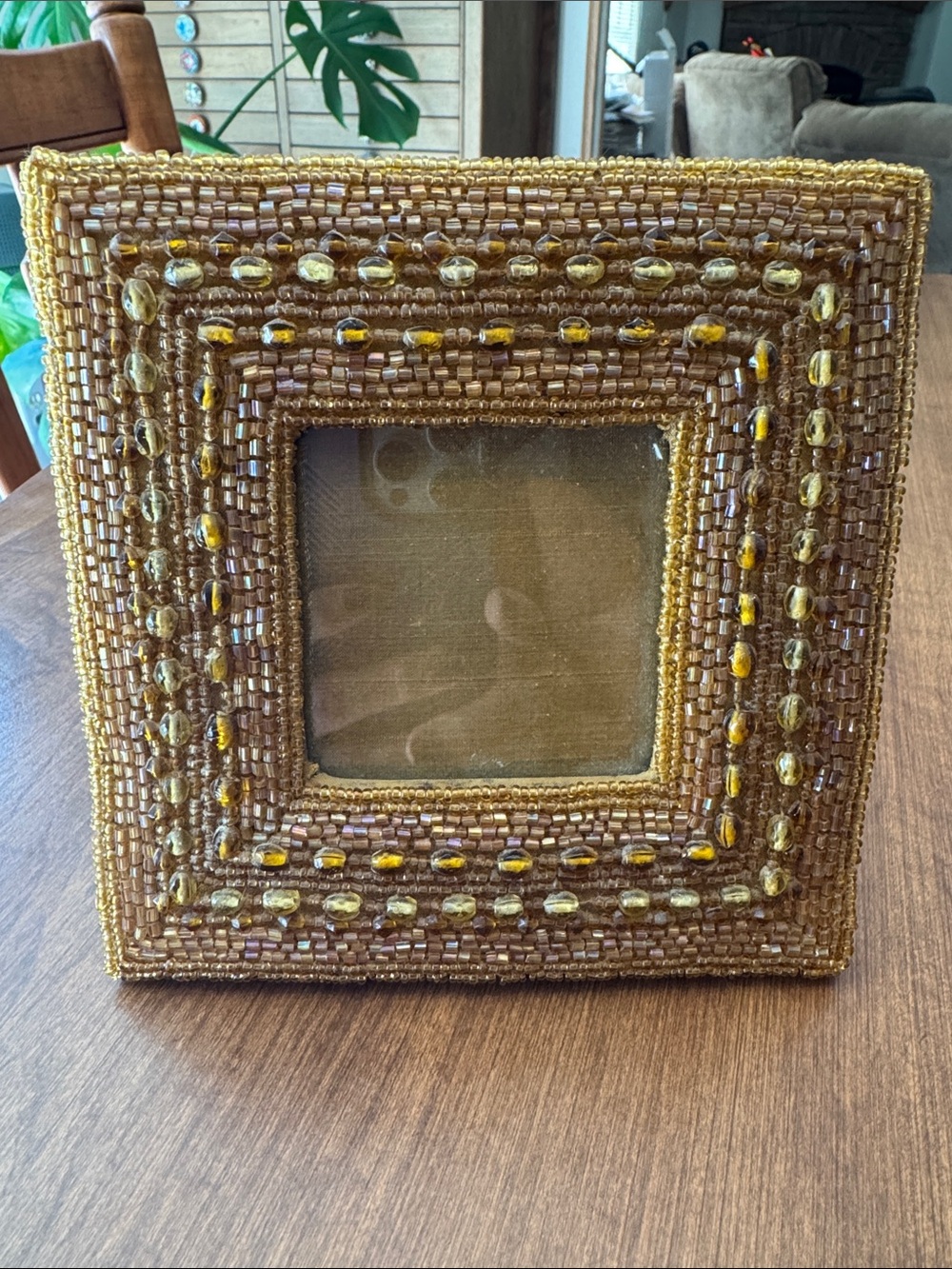 Handcrafted Beaded Picture Frame — Gold and Brown